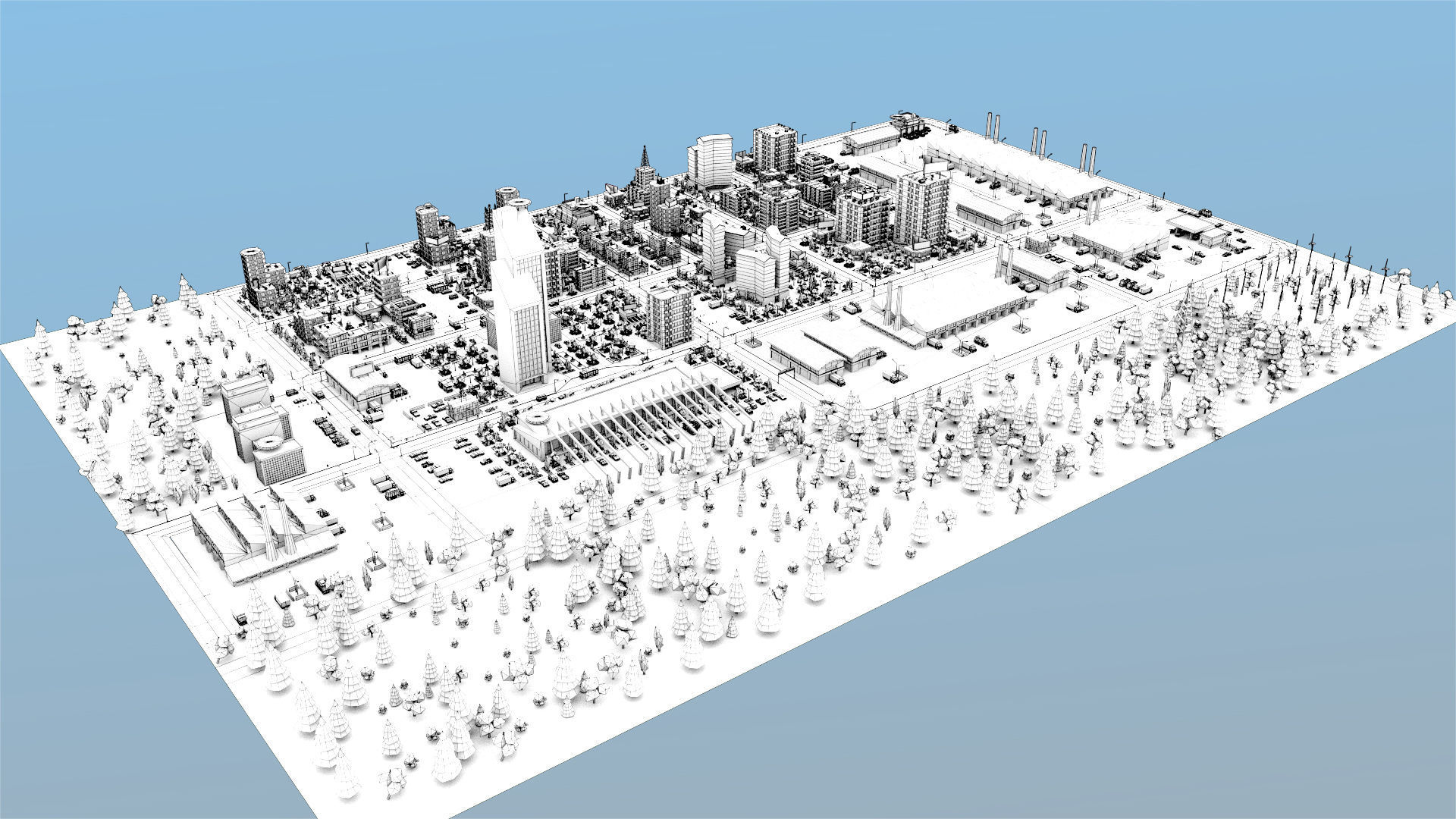 Simple city Low-poly 3D model_18