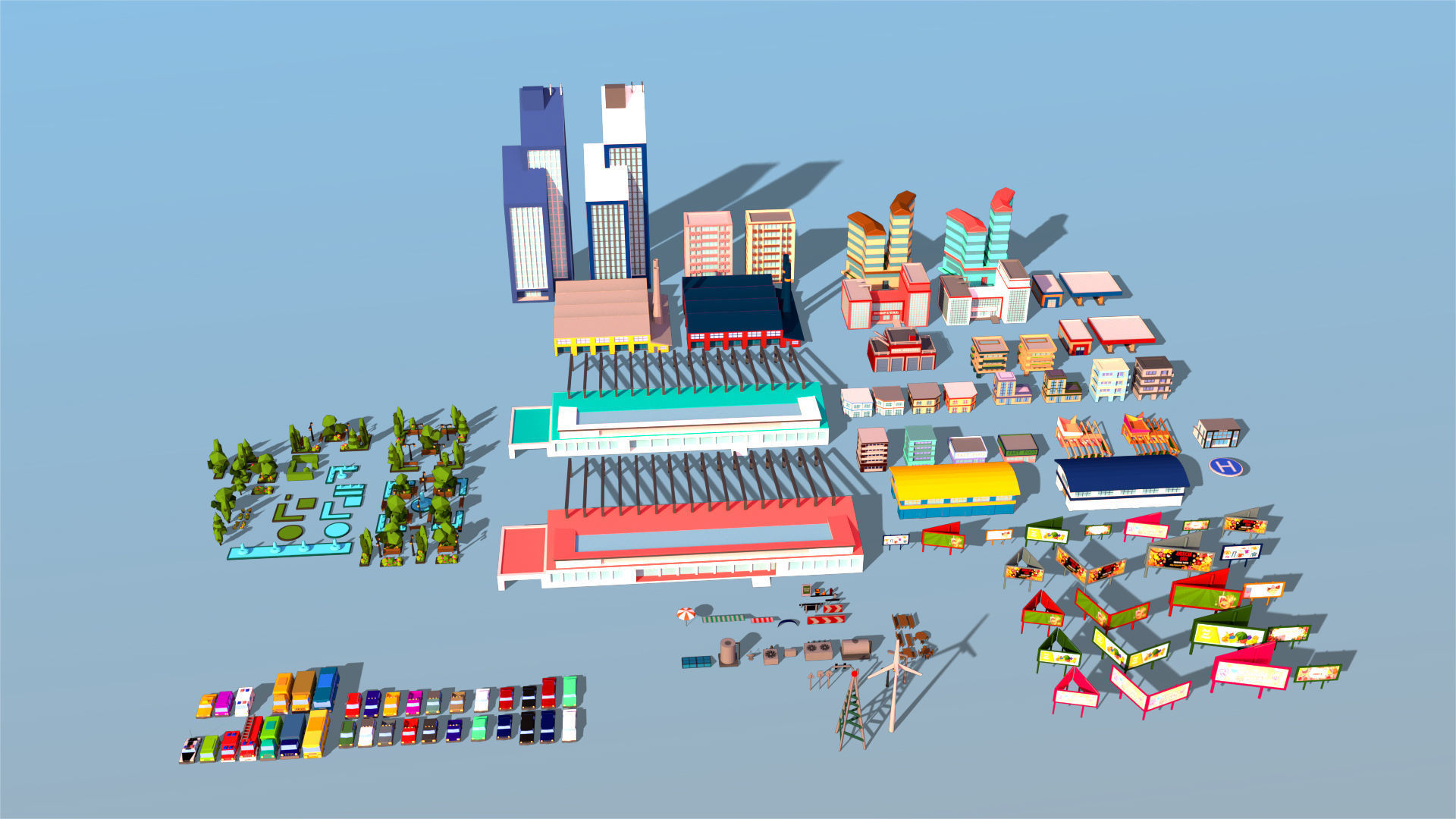 Simple city Low-poly 3D model_3