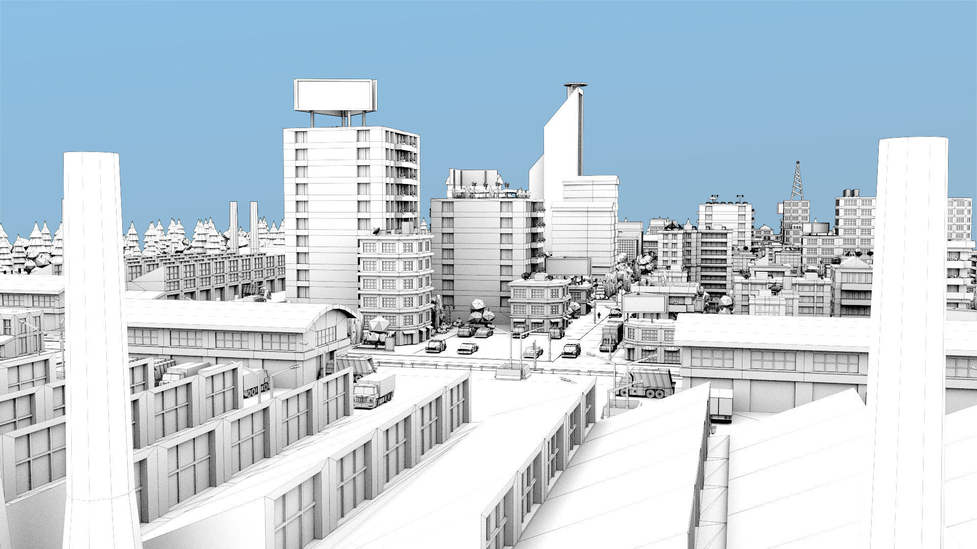 Simple city Low-poly 3D model_17