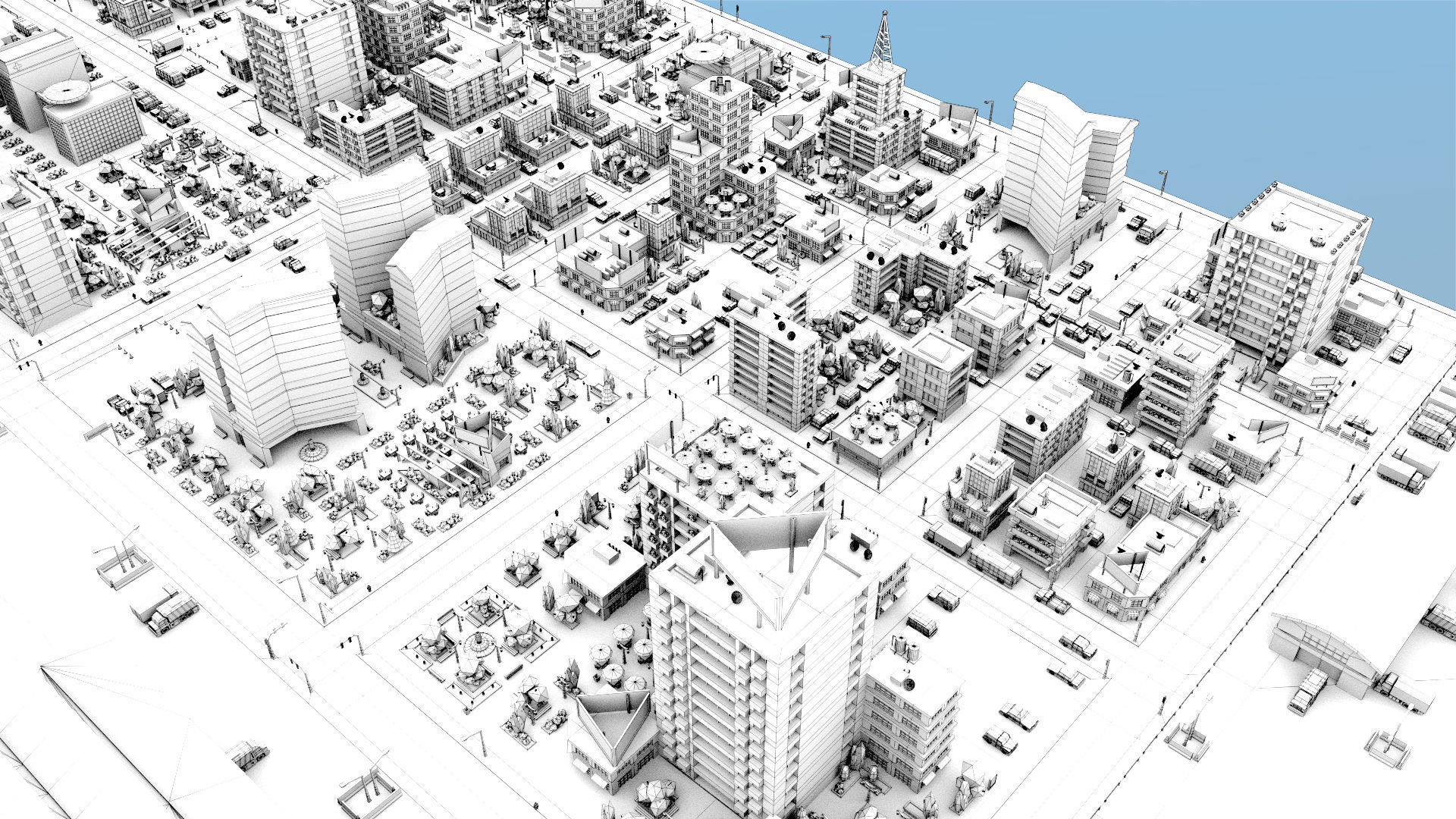 Simple city Low-poly 3D model_23