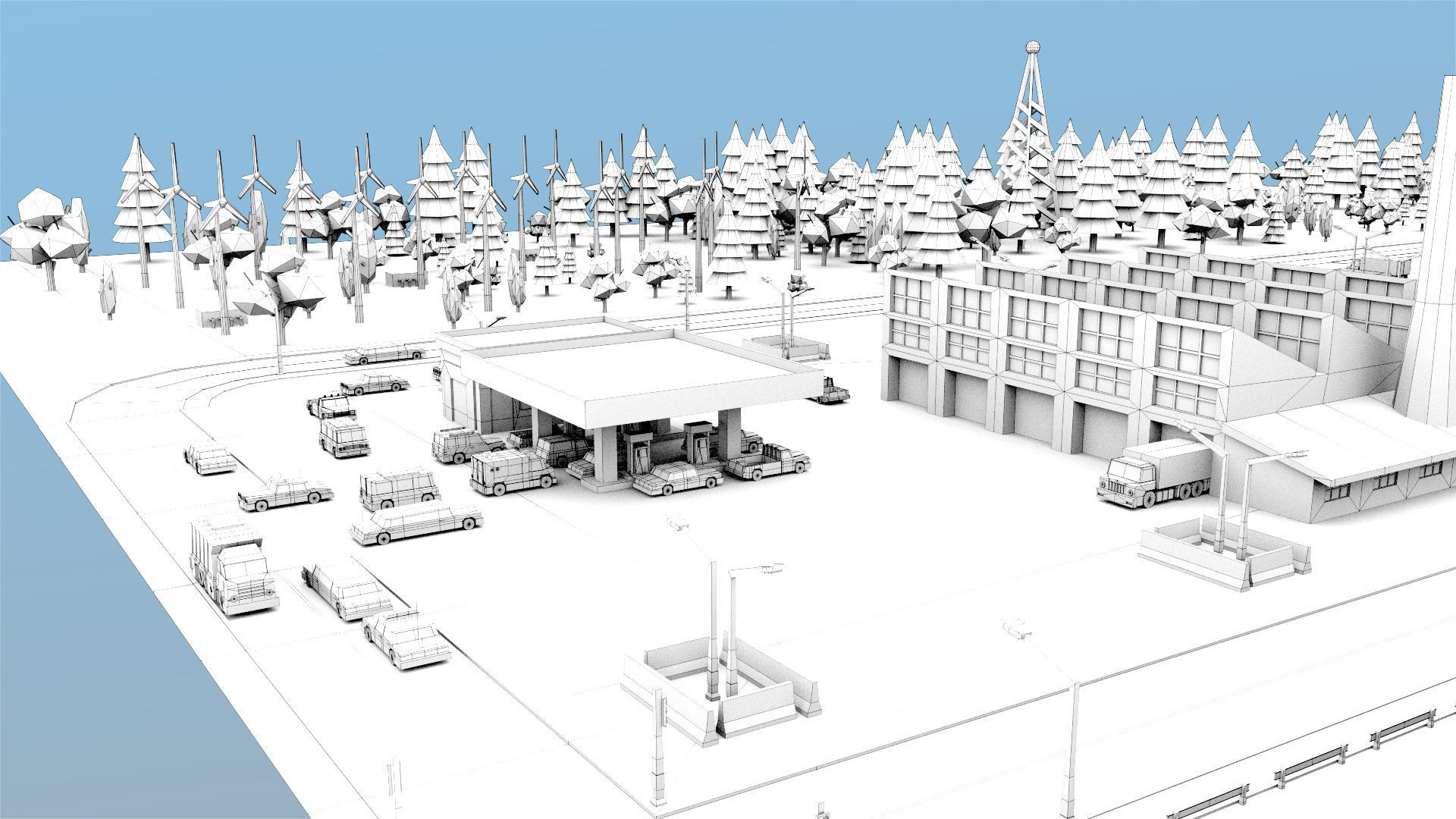 Simple city Low-poly 3D model_31