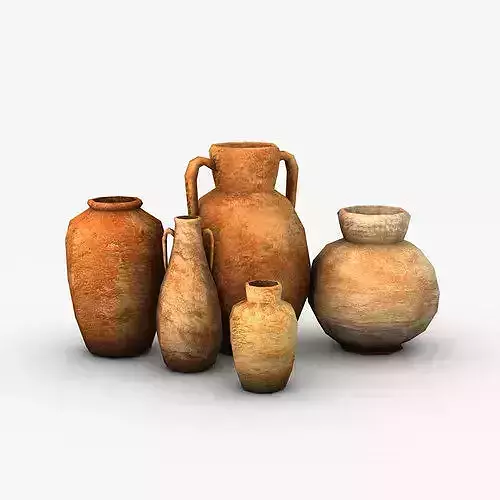 Low Poly Pottery group of ancient clay pots