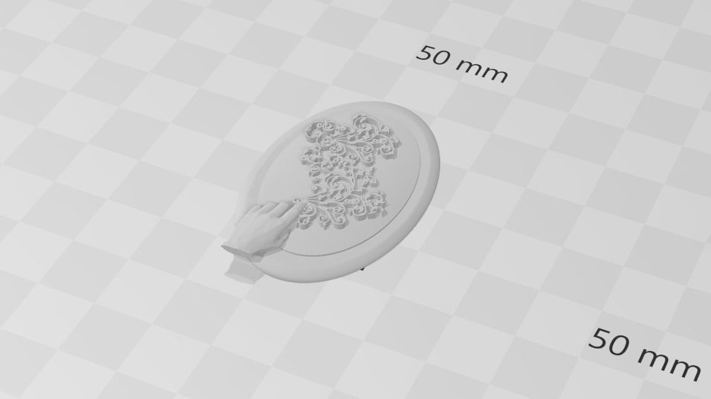 Filligree Pendant Judding Out Of a Hand On an Oval For Enameling 3D print model_2