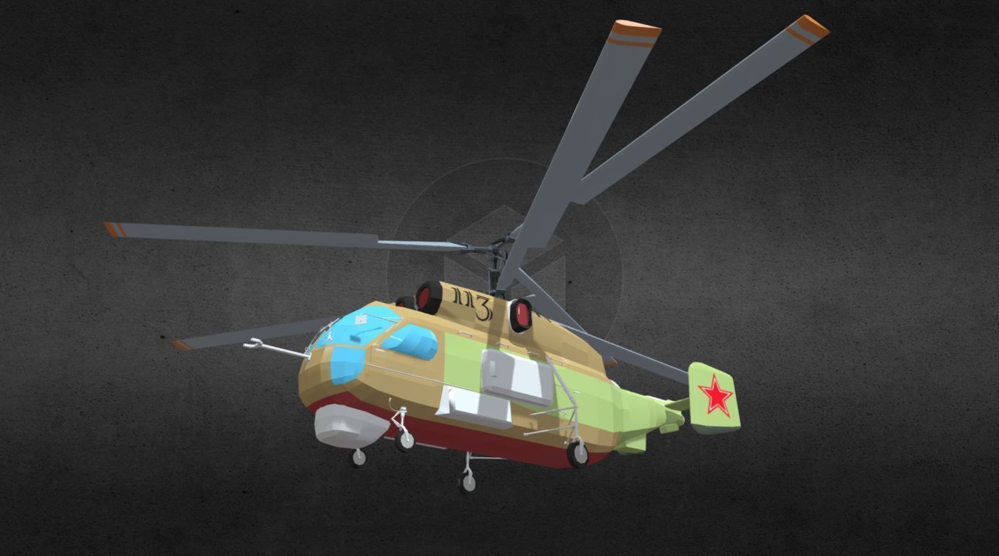 ka-27 military helicopter with two propellers Low-poly 3D model_5