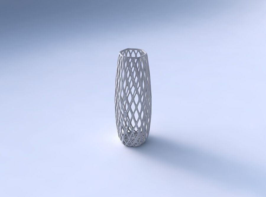 Vase squeezed hexagon with diagonal grid lattice 3D print model_3