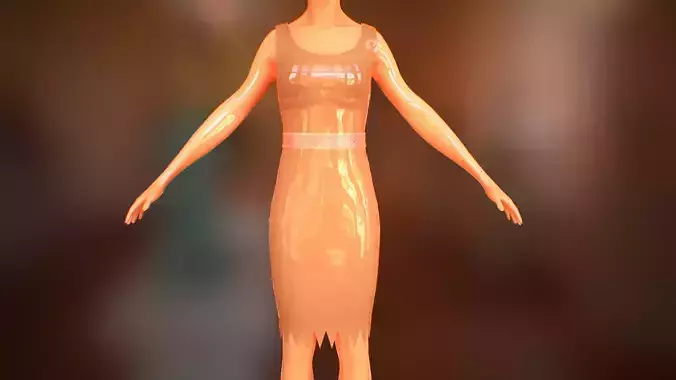 Dress with belt Low-poly 3D model
