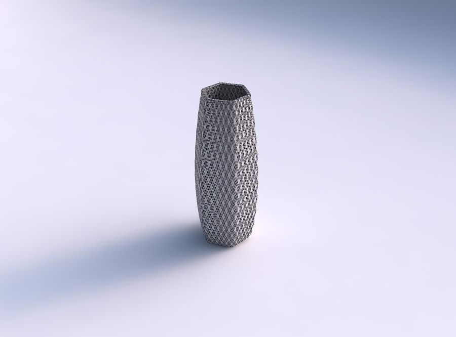 Vase squeezed hexagon with diagonal grid plates 3D print model_5