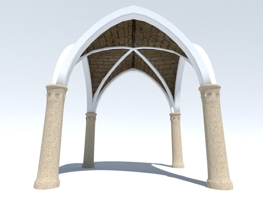 Ancient Cross Vault with Columns Low-poly 3D model_0