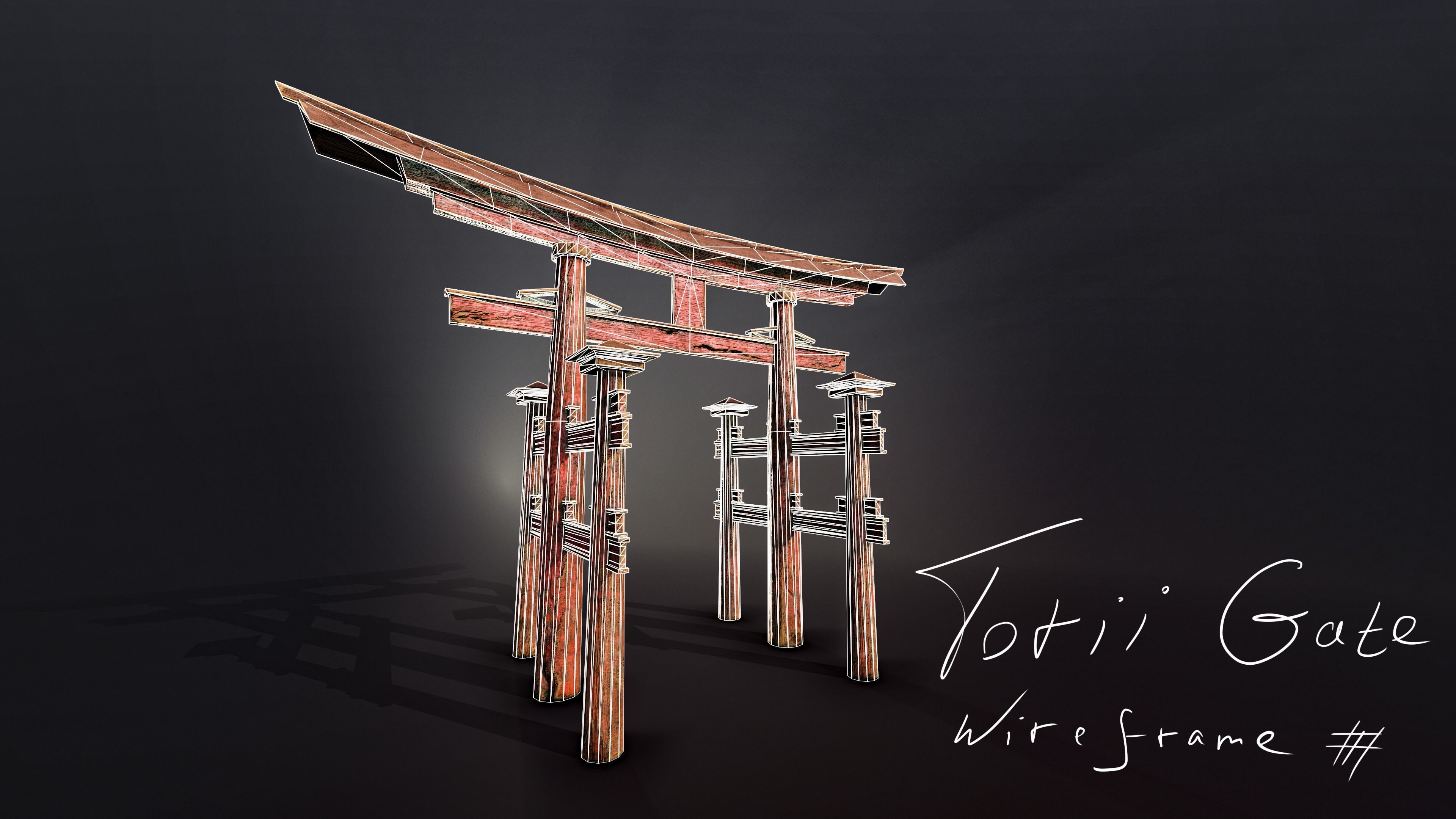 Old Torii Gate Low-poly 3D model_3