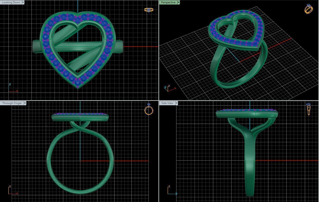 Heart Cluster Halo Ring 3D print model_4