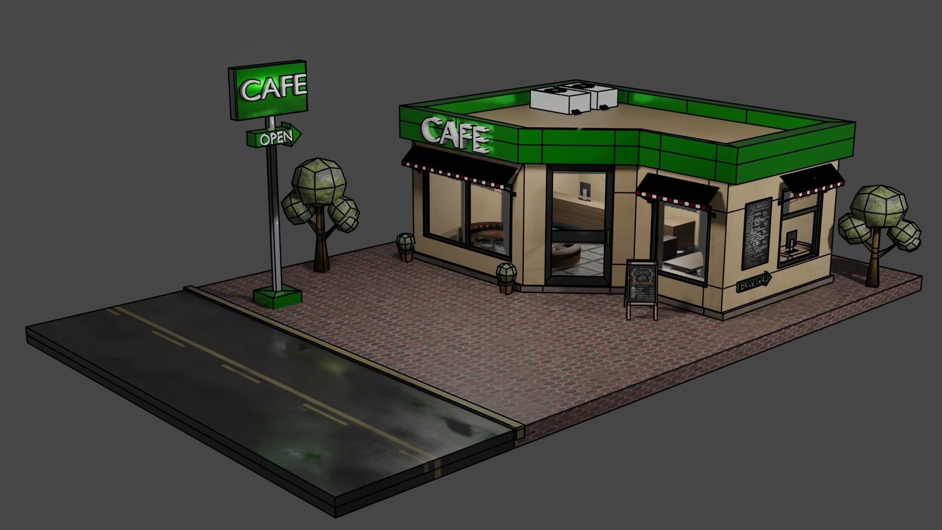 Modern Cafe Low-poly 3D model_7
