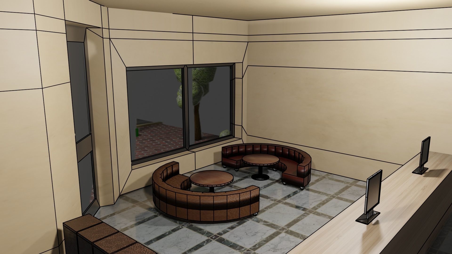 Modern Cafe Low-poly 3D model_9