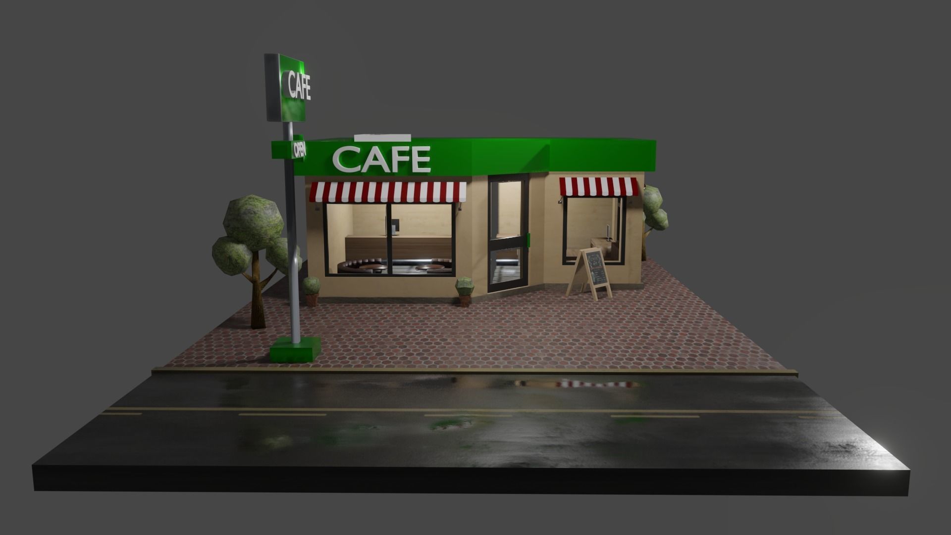 Modern Cafe Low-poly 3D model_1