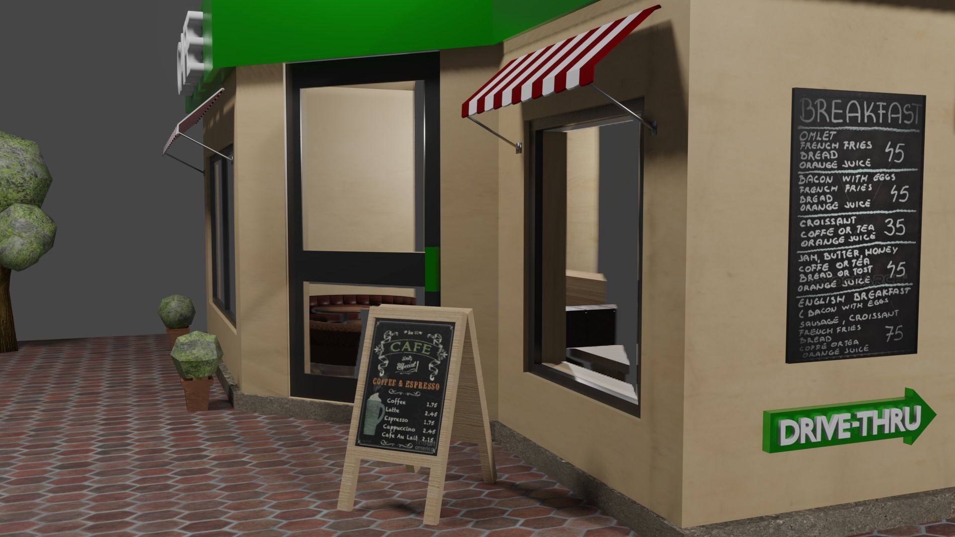 Modern Cafe Low-poly 3D model_3