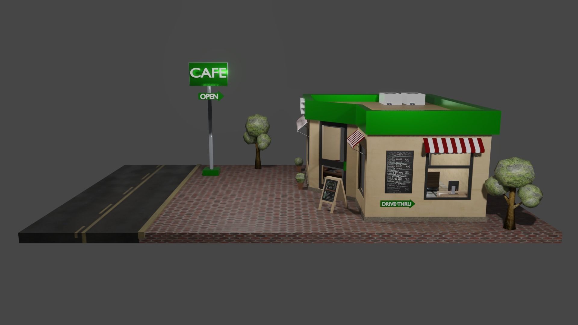 Modern Cafe Low-poly 3D model_2
