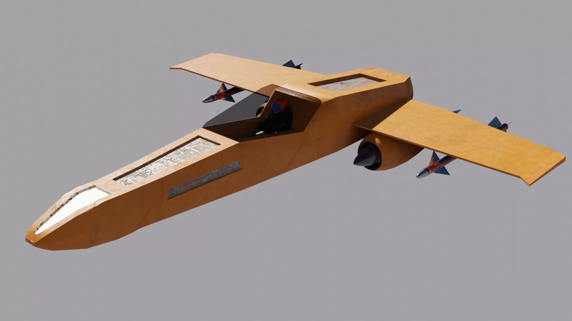 Spaceship 3D model Low-poly fighter jet Low-poly 3D model_0