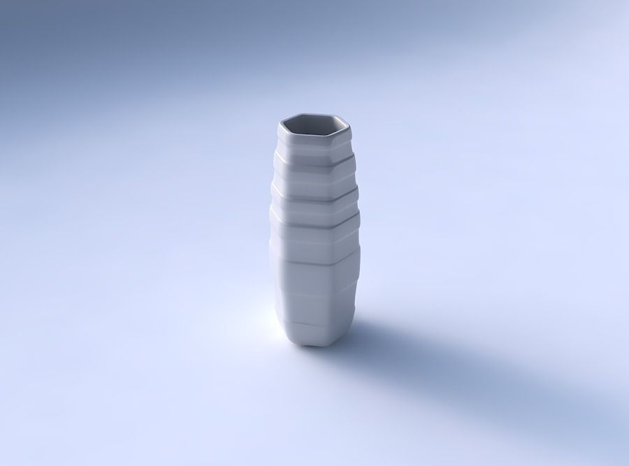 Vase squeezed hexagon with smooth horizontal ribbons 3D print model_3