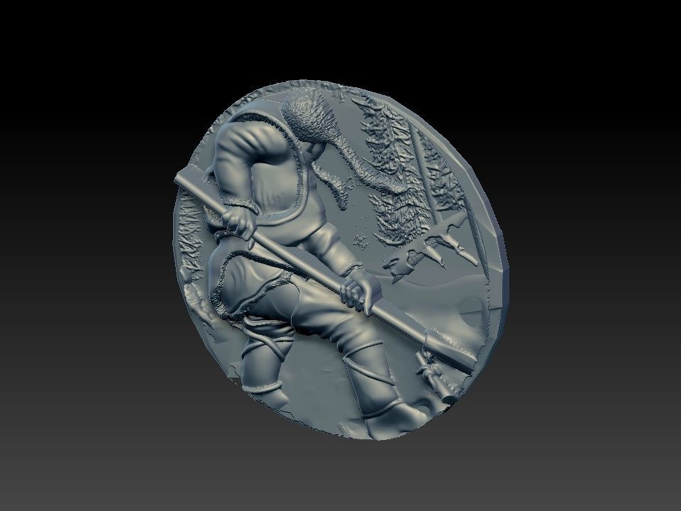 HUNTING 3D medallion with soldier Free 3D model_6