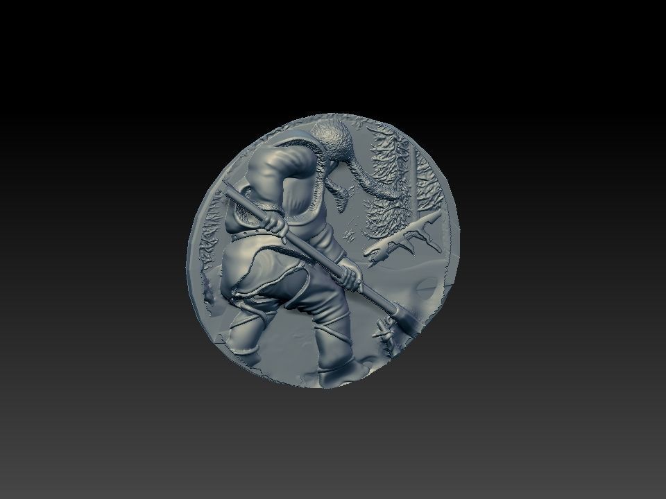 HUNTING 3D medallion with soldier Free 3D model_4