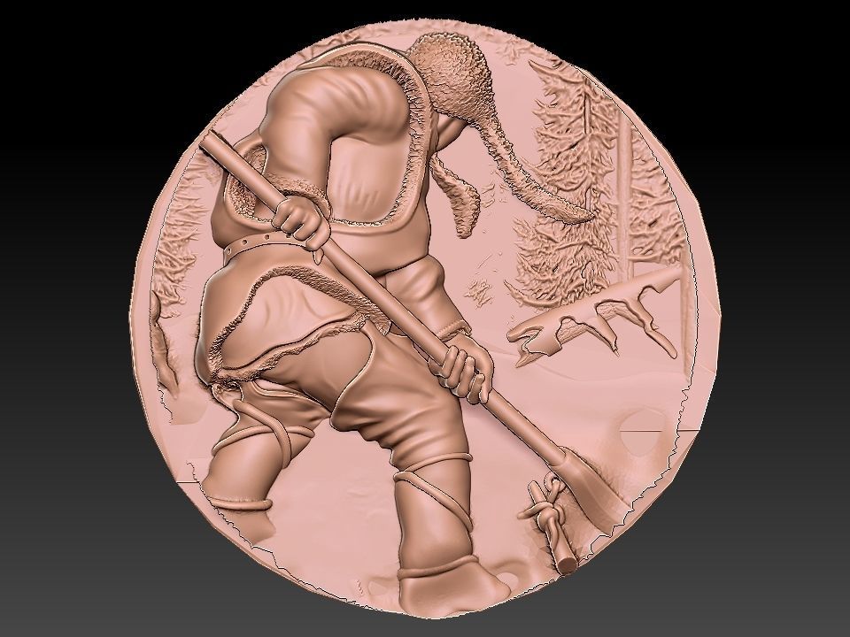 HUNTING 3D medallion with soldier Free 3D model_16