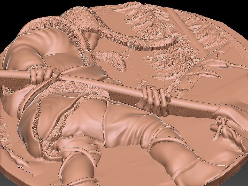 HUNTING 3D medallion with soldier Free 3D model_1