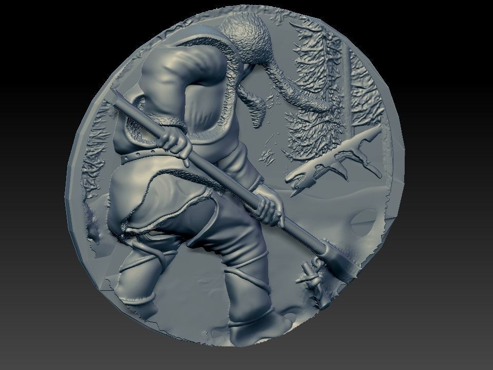 HUNTING 3D medallion with soldier Free 3D model_5