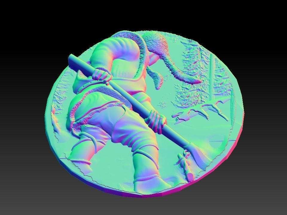 HUNTING 3D medallion with soldier Free 3D model_8