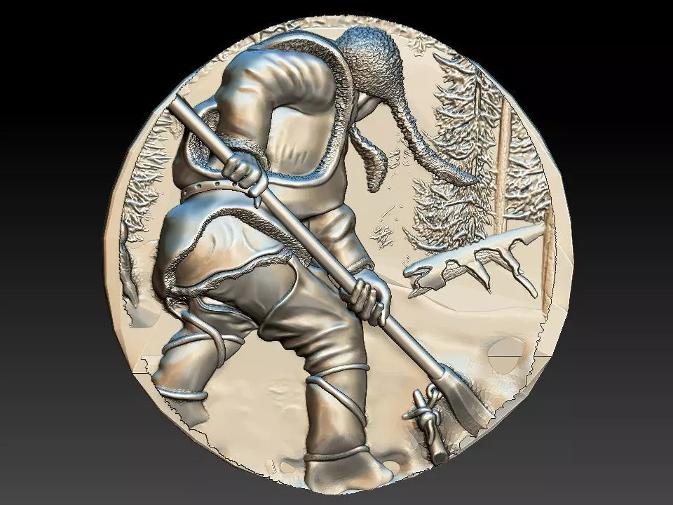 HUNTING 3D medallion with soldier Free 3D model_0