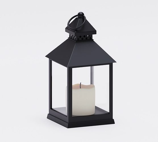 Realistic lantern with a candle Low-poly 3D model
