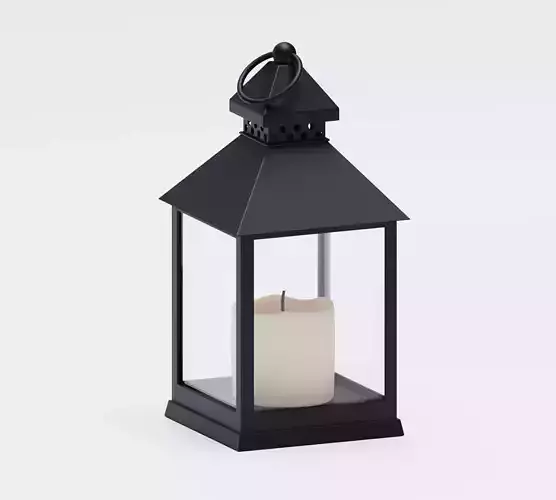 Realistic lantern with a candle Low-poly 3D model