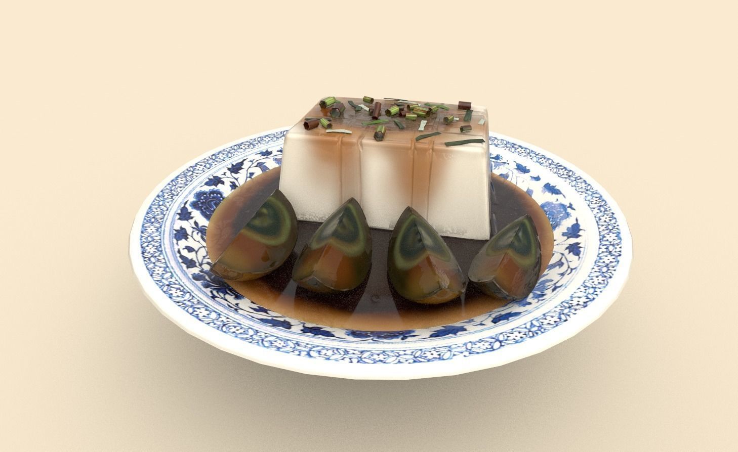 Asia food Preserved egg tofu Low-poly 3D model_1