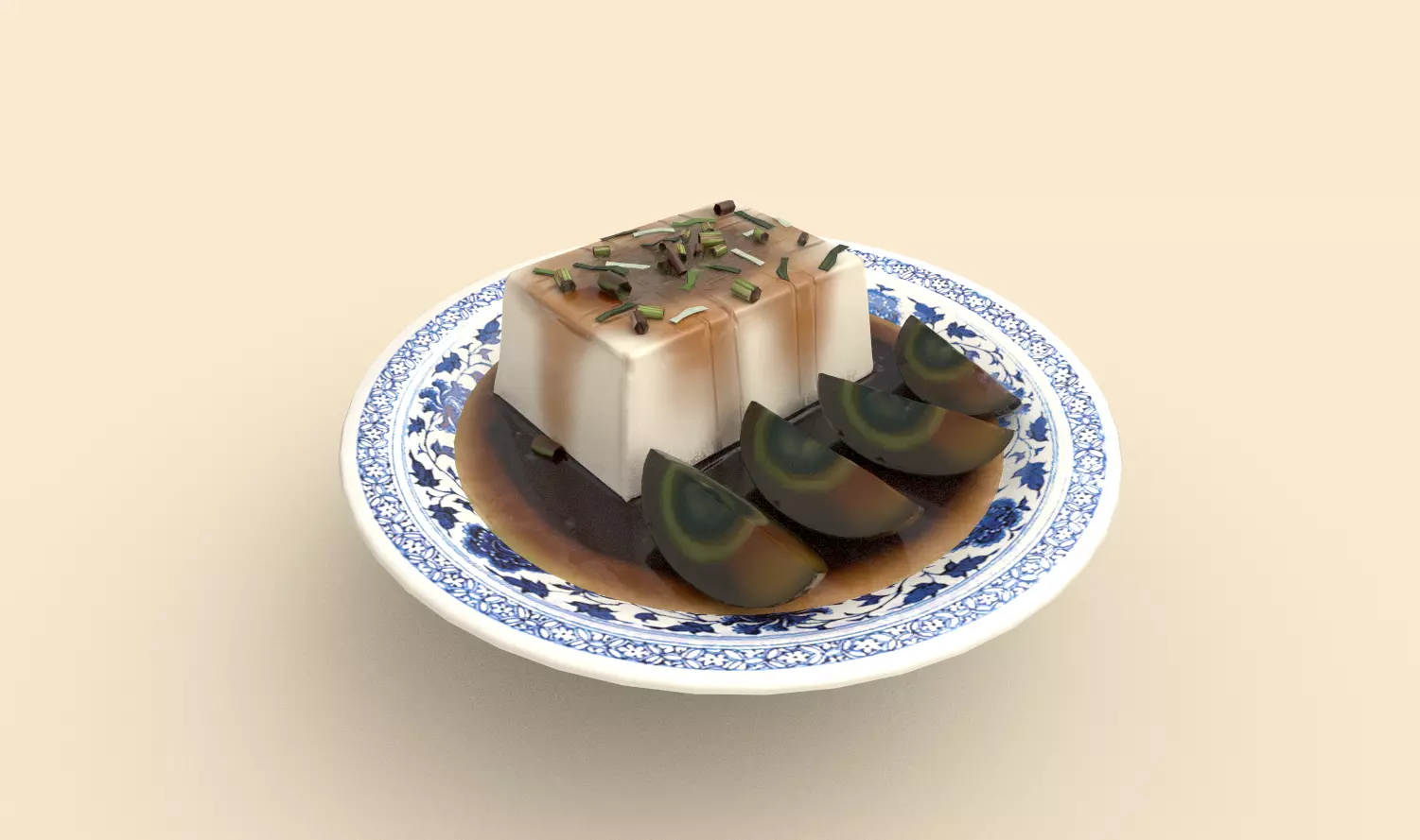 Asia food Preserved egg tofu Low-poly 3D model_0