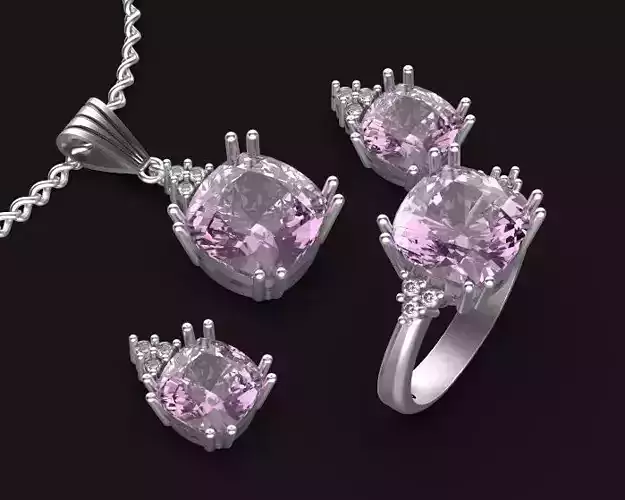ring earring pendant diamond cushion set