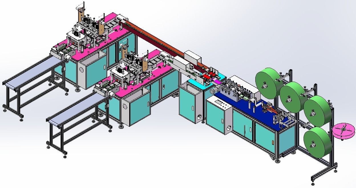 Flat mask one drag two external ear strap machine 3D model_2