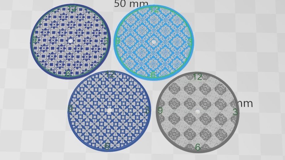 Set of four Delft Pattern Style Watch Dials for Enameling 3D print model_2