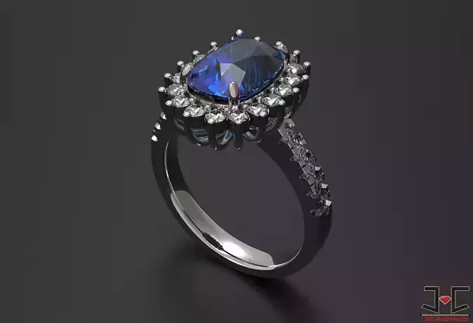 Blue Cushion Diamond Ring
