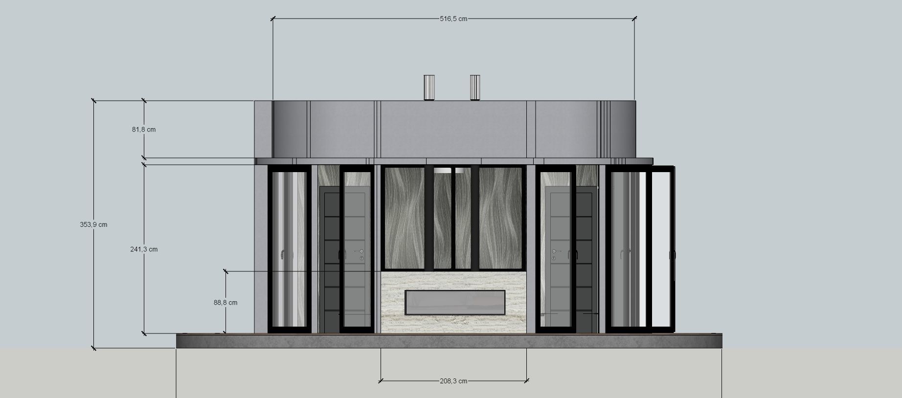 glamping pod with fireplace and hot tube on roof top Low-poly 3D model_15