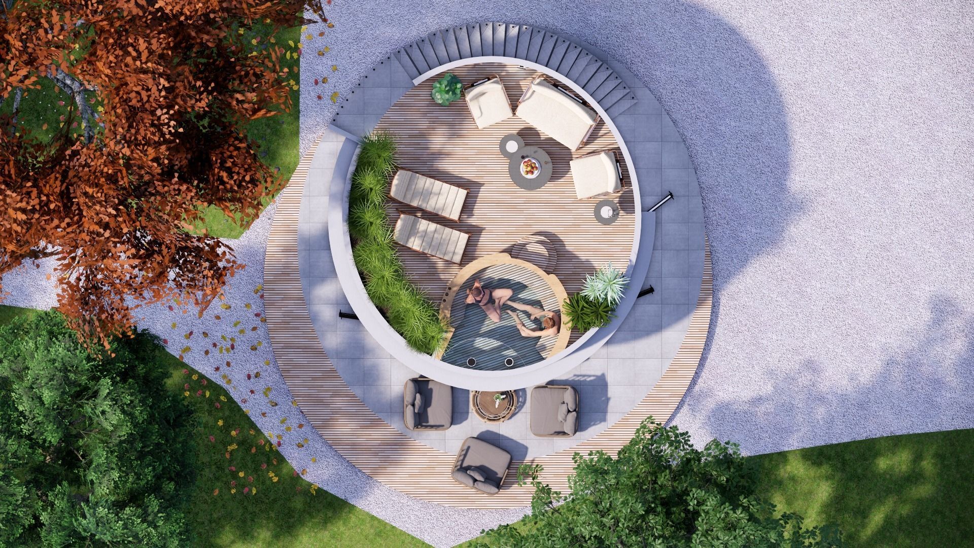 glamping pod with fireplace and hot tube on roof top Low-poly 3D model_5