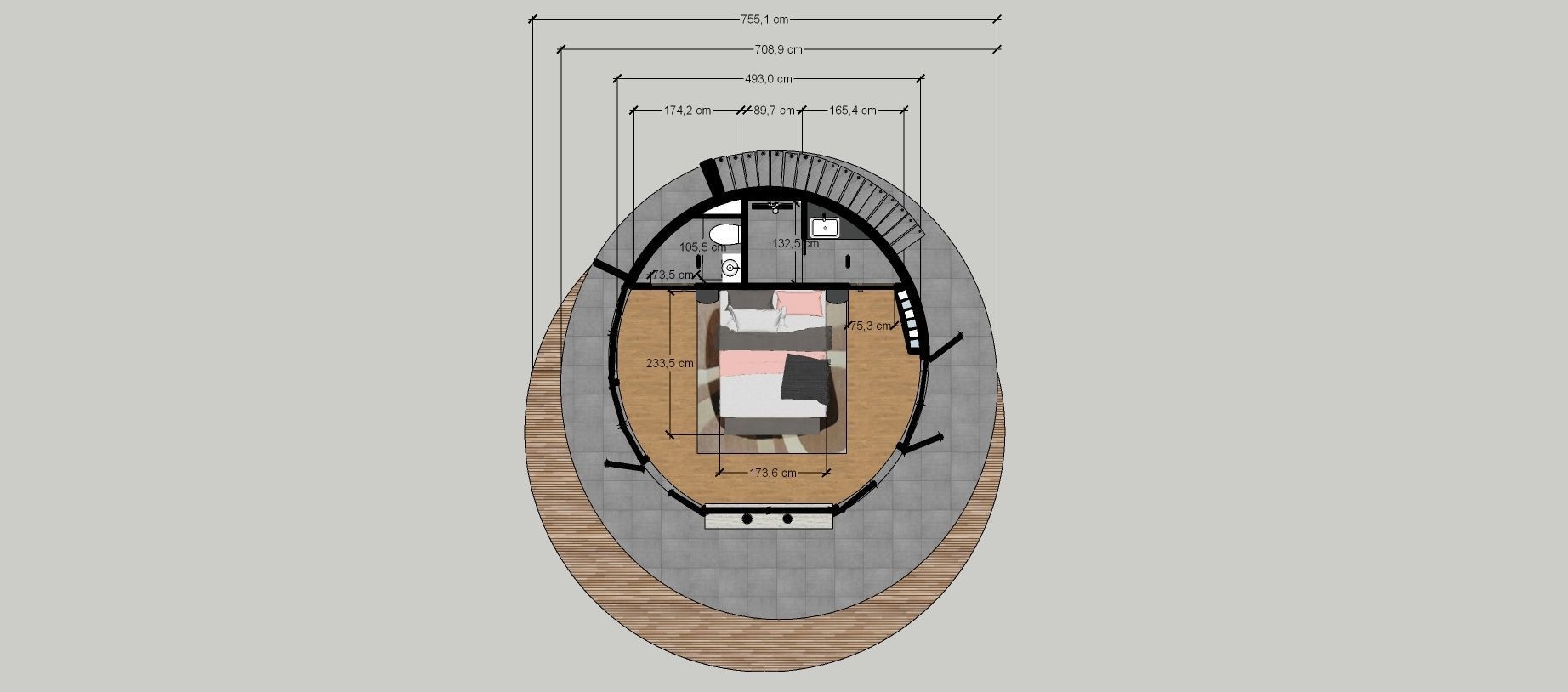glamping pod with fireplace and hot tube on roof top Low-poly 3D model_16