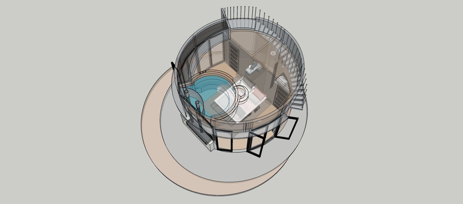 glamping pod with fireplace and hot tube on roof top Low-poly 3D model_20