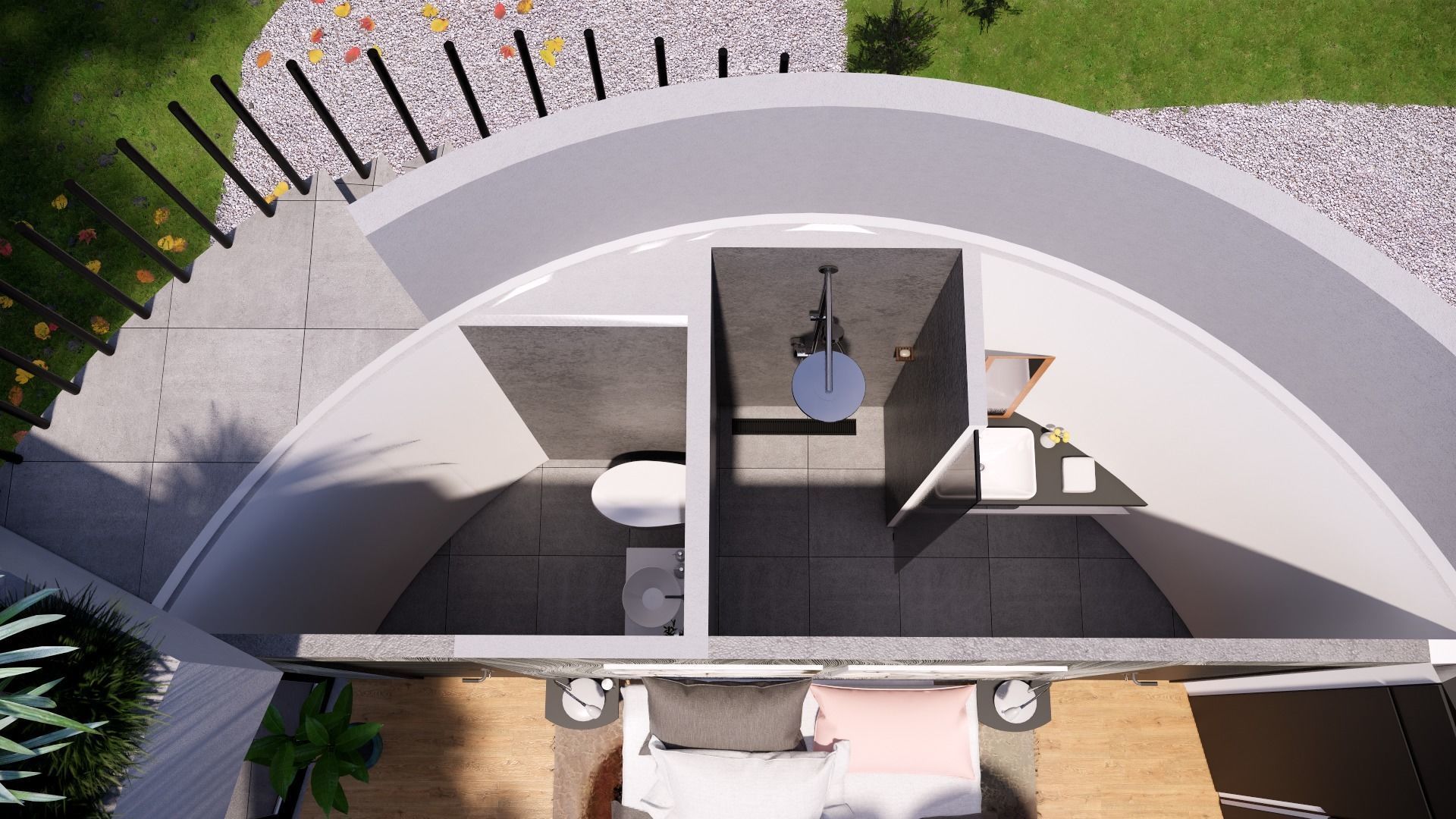 glamping pod with fireplace and hot tube on roof top Low-poly 3D model_8