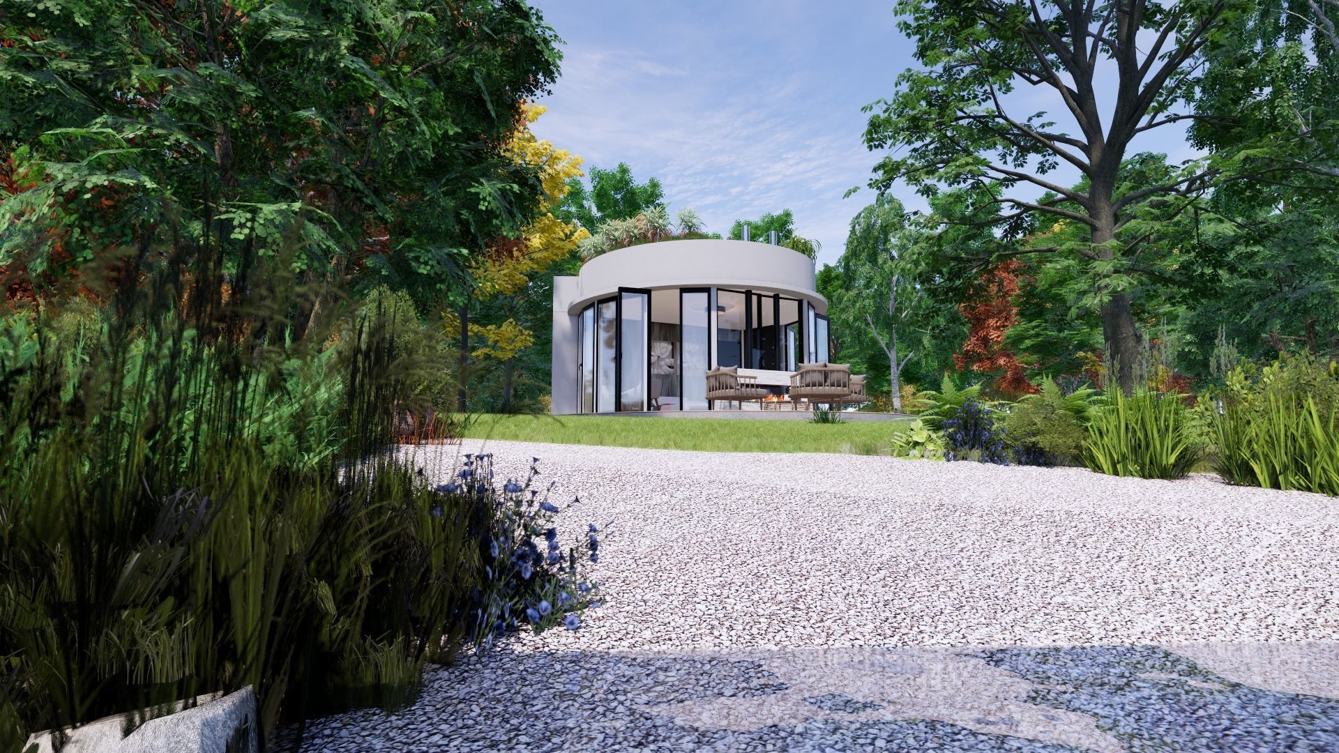 glamping pod with fireplace and hot tube on roof top Low-poly 3D model_6