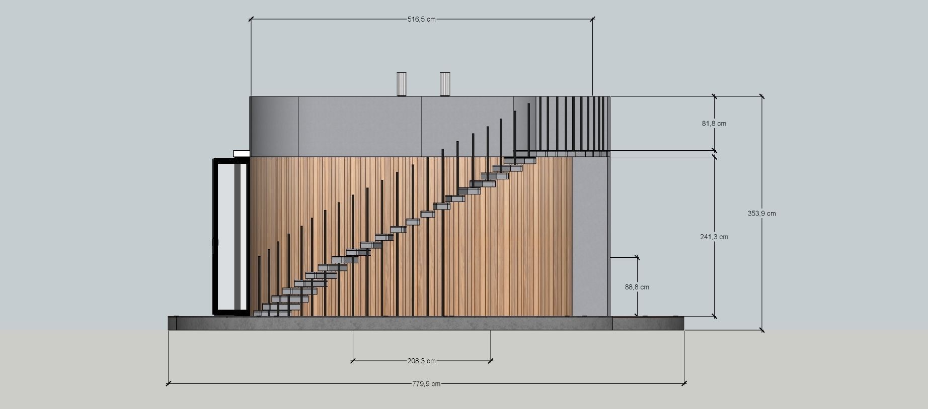 glamping pod with fireplace and hot tube on roof top Low-poly 3D model_17