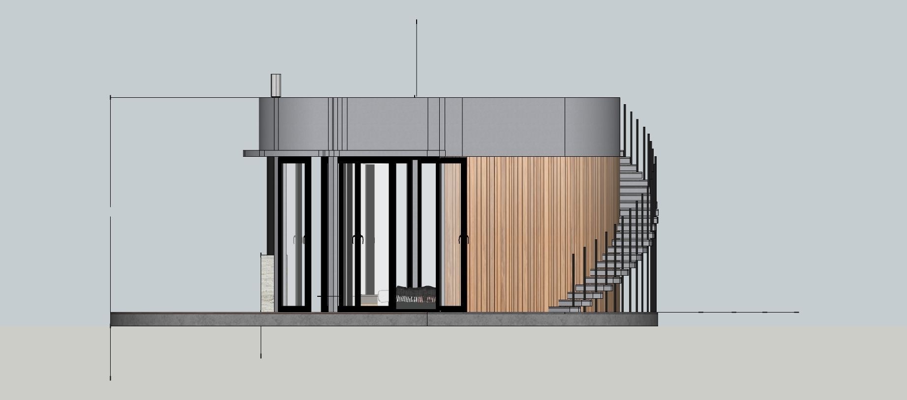 glamping pod with fireplace and hot tube on roof top Low-poly 3D model_18
