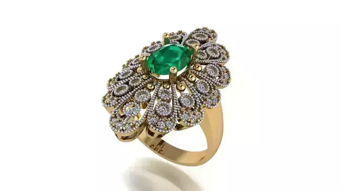 Ring 2 emerald and diamond 3D print model