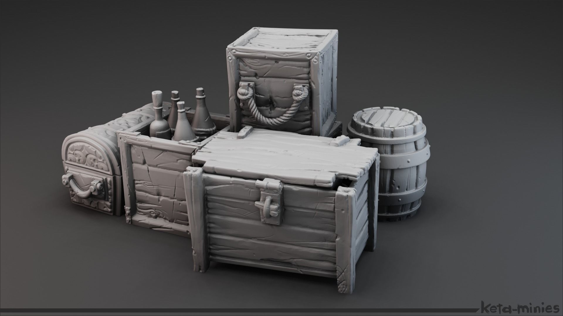 Medieval Crate COMBO Pack  3D print model_10