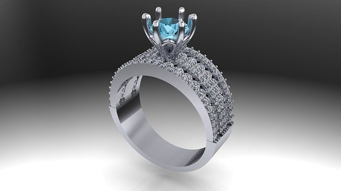 Ring 3 topaz and diamond engagement 3D print model