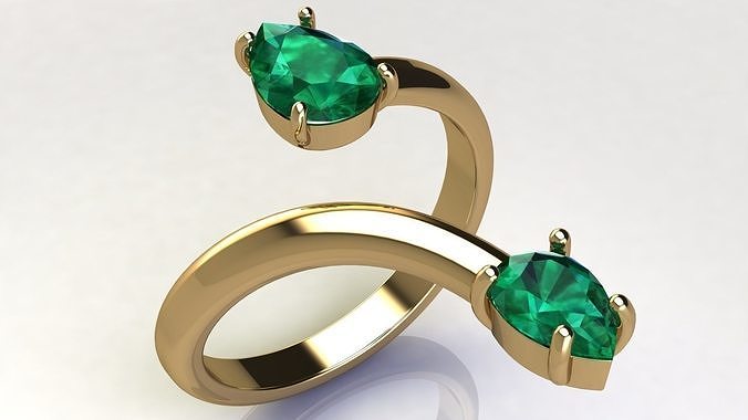 Gold Ring with Pear cut Gems size 16 mm 3D print model