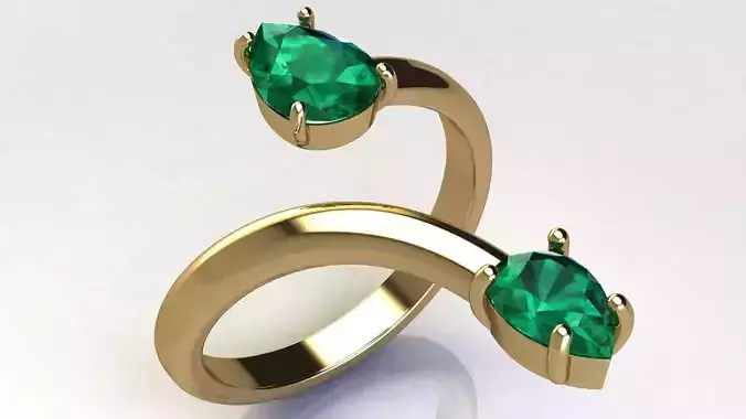 Gold Ring with Pear cut Gems size 16 mm