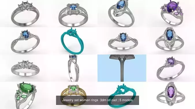 Jewelry set women rings  3dm stl cad